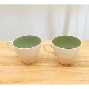 VTG coffee tea mugs cream with bright bold teal inside, unique - set of 2